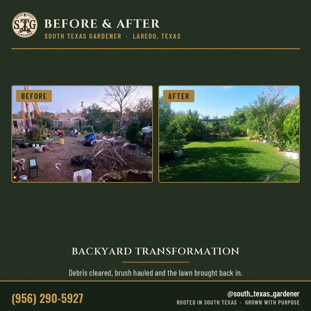 Backyard transformation in Laredo, before and after